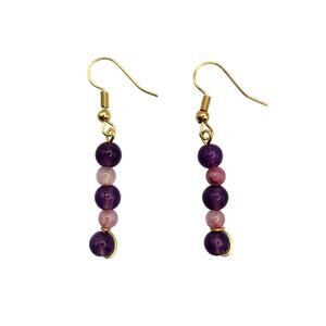 Handmade Purple Agate & Persian Pink Jade Dangle Earrings | 2" Artisan Jewelry